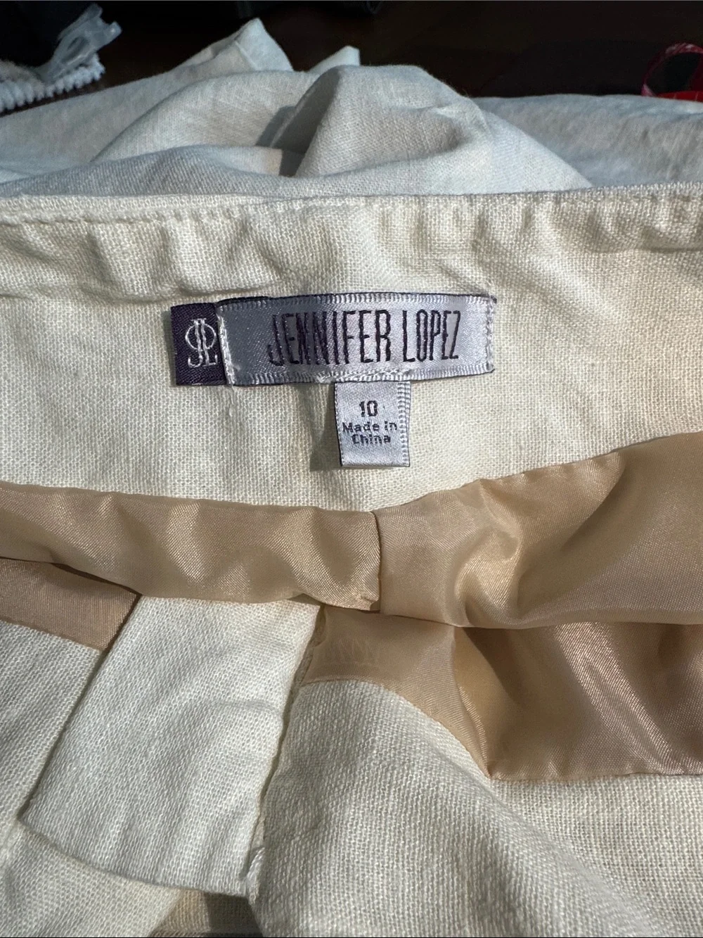 Jennifer Lopez Ivory Lined Linen High Rise Wide Leg Pant Size 10 - Picture 13 of 13